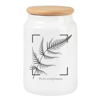 Fern leaf (Pteris semipinnata) - Cookie Jar with Wooden Lid - white - Front