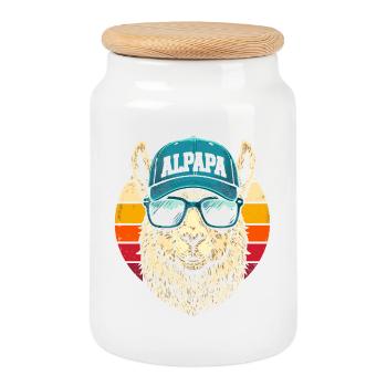 Alpaka Retro Sonnenbrillen Cap - Keksdose mit Holzdeckel - Weiß - Vorne