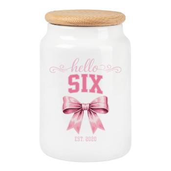 Hello Six 6 Year Old Is 2020 Birthday Knot - Cookie Jar with Wooden Lid - white - Front