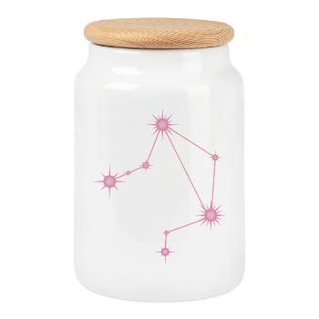 Constellation de l’Étoile de la Balance : Signe du zodiaque rose pastel - Boîte à biscuits avec couvercle en bois - blanc - Devant