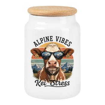 Alpine Vibes Cow Kei Stress - Cookie Jar with Wooden Lid - white - Front