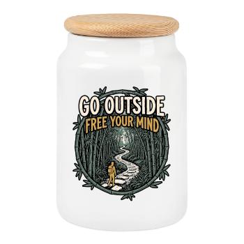 Go Outside Be Free - Keksdose mit Holzdeckel - Weiß - Vorne