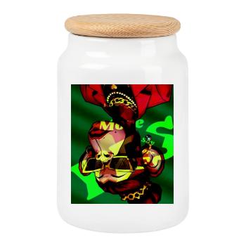 Geometric Neon Animal Head with Sunglasses - Cookie Jar with Wooden Lid - white - Front