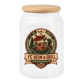 FC Heim & Grill - Keksdose mit Holzdeckel - Weiß - Vorne