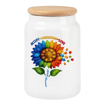 Autism Awareness Sunflower - Cookie Jar with Wooden Lid - white - Front