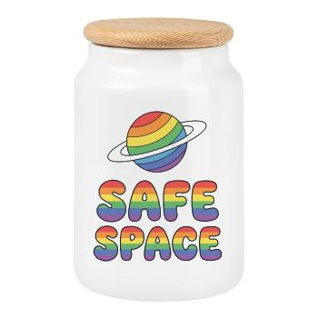 Autocollant du mois de la fierté LBGTQIA+ Safe Space - Safe Spa - Boîte à biscuits avec couvercle en bois - blanc - Devant