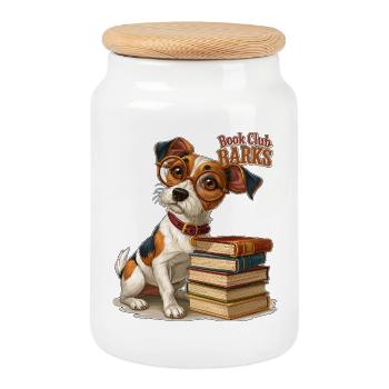 Book Club Barks Reading Pup - Cookie Jar with Wooden Lid - white - Front