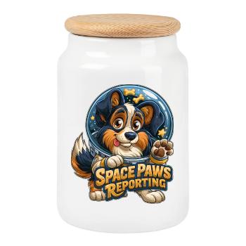 Cosmic Pup Space Paws Design - Cookie Jar with Wooden Lid - white - Front