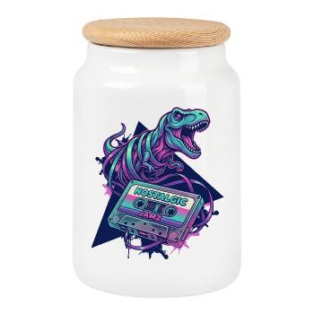 Dinosaure Cassette Nostalgique Neon Années 80/90 - Boîte à biscuits avec couvercle en bois - blanc - Devant