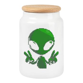 Signe de paix extraterrestre Pixel - Boîte à biscuits avec couvercle en bois - blanc - Devant