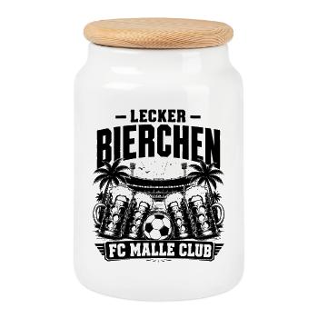 Lecker Bierchen FC Malle Club 2026 - Keksdose mit Holzdeckel - Weiß - Vorne
