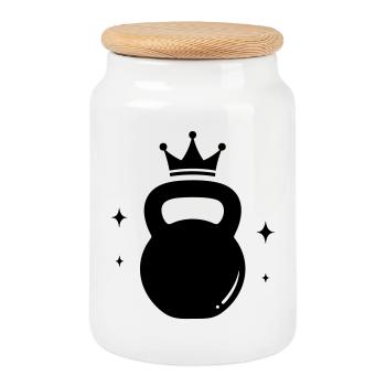 Reine des kettlebells – Fitness Krone - Boîte à biscuits avec couvercle en bois - blanc - Devant