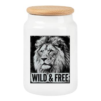 Wild And Free Lion - Cookie Jar with Wooden Lid - white - Front