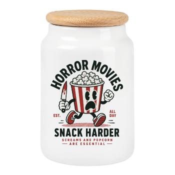 Les films d’horreur grignotent plus fort - Boîte à biscuits avec couvercle en bois - blanc - Devant