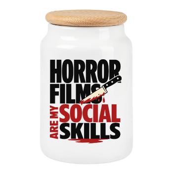 Les films d’horreur sont mes compétences sociales - Boîte à biscuits avec couvercle en bois - blanc - Devant