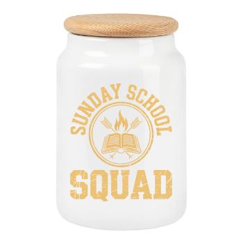 Sunday School Squad Logo - Cookie Jar with Wooden Lid - white - Front