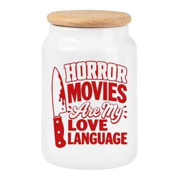 Les films d’horreur sont mon langage de l’amour - Boîte à biscuits avec couvercle en bois - blanc - Devant