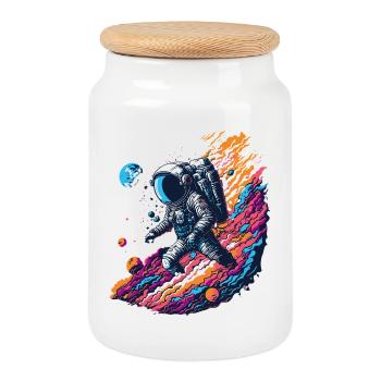 Cosmic Astronaut - Cookie Jar with Wooden Lid - white - Front