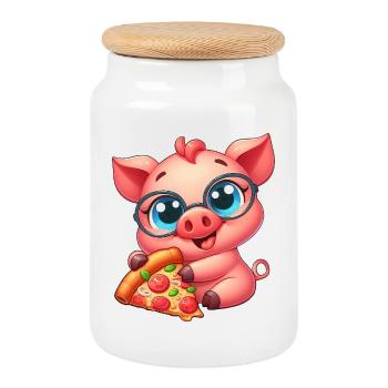 Nerd Pig Cartoon Pizza Pizza Lover - Boîte à biscuits avec couvercle en bois - blanc - Devant