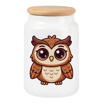 Hibou Fantaisiste - Boîte à biscuits avec couvercle en bois - blanc - Devant