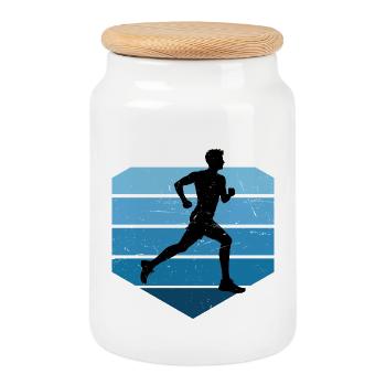 Gift idea for a running with running - Cookie Jar with Wooden Lid - white - Front