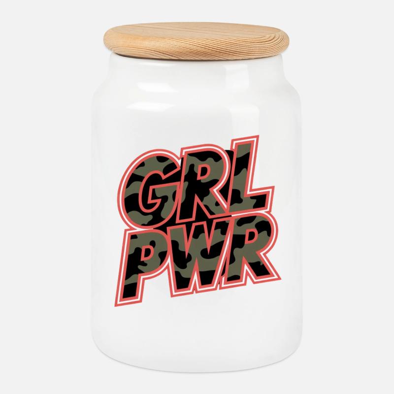 GRL PWR Camouflage Logo - Boîte à biscuits avec couvercle en bois - blanc