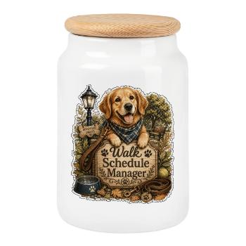 Gestionnaire des horaires de promenade Chien - Boîte à biscuits avec couvercle en bois - blanc - Devant