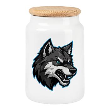 Wolf's head in frost - Cookie Jar with Wooden Lid - white - Front