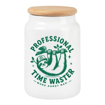 Paresseux Professionnel Perdeur de Temps - Boîte à biscuits avec couvercle en bois - blanc - Devant