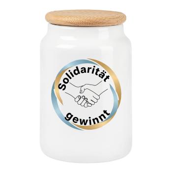 Solidarität Menschenrechte Statement Motiv - Keksdose mit Holzdeckel - Weiß - Vorne