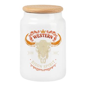 Tête de Bison Spirit Western - Boîte à biscuits avec couvercle en bois - blanc - Devant