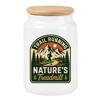 Badge du tapis roulant de la nature en course sur sentier - Boîte à biscuits avec couvercle en bois - blanc - Devant