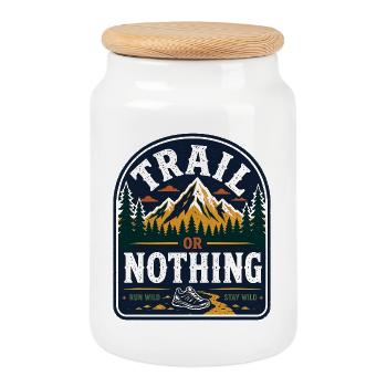 Trail or Nothing Run Wild-Abzeichen - Keksdose mit Holzdeckel - Weiß - Vorne