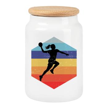 Handballspielen Geschenkidee für die Kreisläuferin - Keksdose mit Holzdeckel - Weiß - Vorne