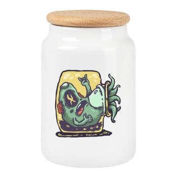 Alieno avocado in toaster - Cookie Jar with Wooden Lid - white - Front