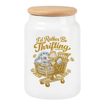I prefer to hunt for flea markets vintage shopping carts - Cookie Jar with Wooden Lid - white - Front