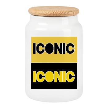 Iconic Contrast Typography - Cookie Jar with Wooden Lid - white - Front