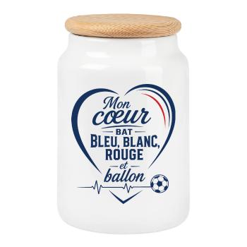 Mon cœur bat bleu, blanc, rouge et ballon - Keksdose mit Holzdeckel - Weiß - Vorne