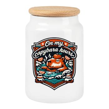 Capybara Hours Relaxation Bath - Cookie Jar with Wooden Lid - white - Front