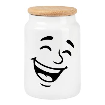 Laughing Face - Cookie Jar with Wooden Lid - white - Front