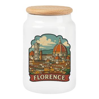 Badge autocollant de voyage vintage Florence Italie - Boîte à biscuits avec couvercle en bois - blanc - Devant