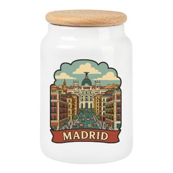 Madrid Gran Via Metropolis Retro Travel Sticker - Cookie Jar with Wooden Lid - white - Front
