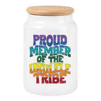 Proud Member of the Ukulele Tribe - Cookie Jar with Wooden Lid - white - Front