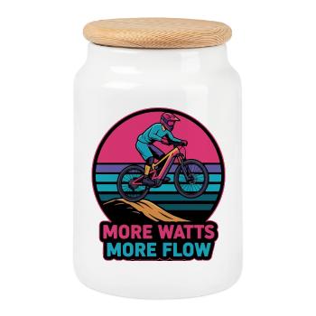 Retro E-MTB Sunset More Watts More Flow - Cookie Jar with Wooden Lid - white - Front