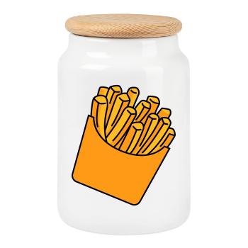 French Fries Illustration - Cookie Jar with Wooden Lid - white - Front