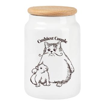 Le « couple le plus doux » Chat et Cobaye - Boîte à biscuits avec couvercle en bois - blanc - Devant