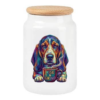 Café Basset Hound Pop Art Râleuses du matin - Boîte à biscuits avec couvercle en bois - blanc - Devant