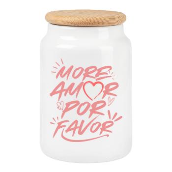 More Amor Por Favor Amour Cœur Design Rose - Boîte à biscuits avec couvercle en bois - blanc - Devant