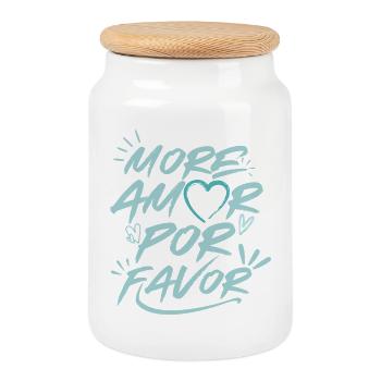 More Amor Por Favor Amour Cœur Design Rose - Boîte à biscuits avec couvercle en bois - blanc - Devant