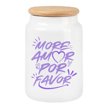 More Amor Por Favor Amour Cœur Design Rose - Boîte à biscuits avec couvercle en bois - blanc - Devant